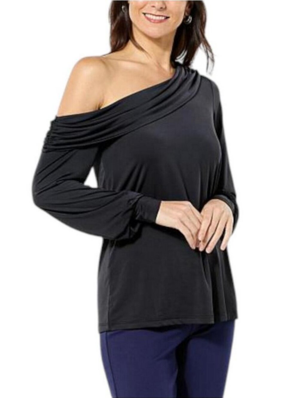 Colleen Lopez Women's Drapey Knit Off-the-Shoulder Top Black XXS, 2X
